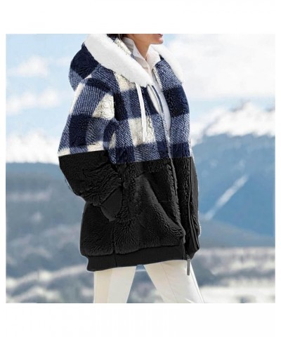 Womens 2023 Winter Solid Fuzzy Open Front Fleece Hooded Cardigans Sherpa Jacket Coats Outerwear with Pocket 04-blue $13.36 Ja...