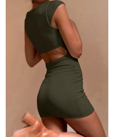 Women's Bodycon Mini Dress Sexy Summer Short Sleeve Square Neck Short Dresses Aa-dark Green a $20.05 Dresses