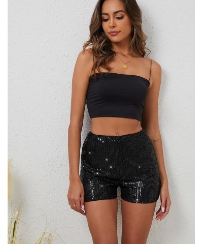 Women's Sequin Shorts High Waist Sparkle Party Shorts with Pockets Black $11.19 Activewear