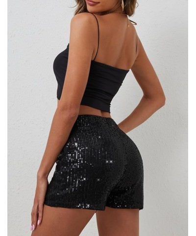 Women's Sequin Shorts High Waist Sparkle Party Shorts with Pockets Black $11.19 Activewear