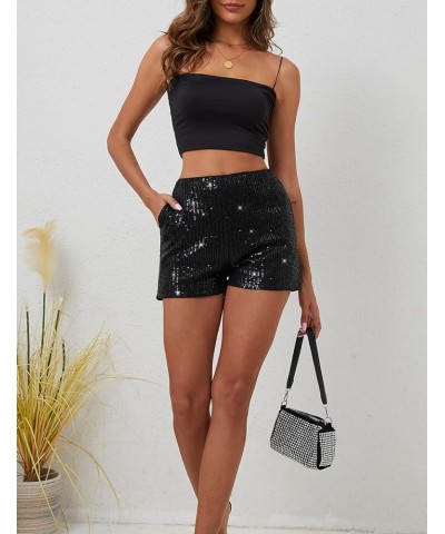 Women's Sequin Shorts High Waist Sparkle Party Shorts with Pockets Black $11.19 Activewear