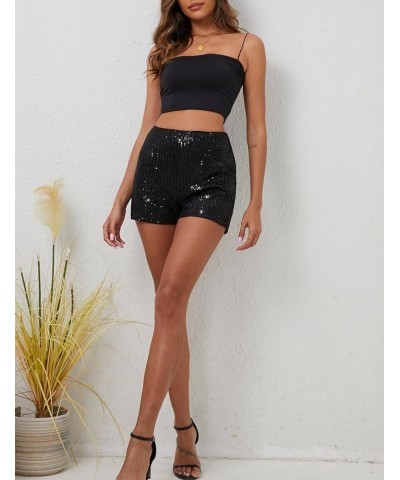 Women's Sequin Shorts High Waist Sparkle Party Shorts with Pockets Black $11.19 Activewear