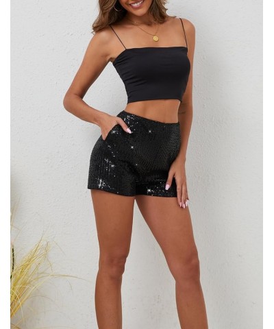 Women's Sequin Shorts High Waist Sparkle Party Shorts with Pockets Black $11.19 Activewear