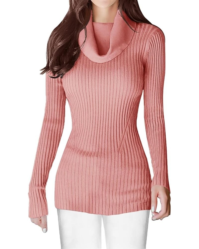 Women's Stretchable Cowl Neck Knit Long Sleeve Slim Fit Bodycon Sexy Sweater Cowlneck Morandi Pink $20.85 Sweaters