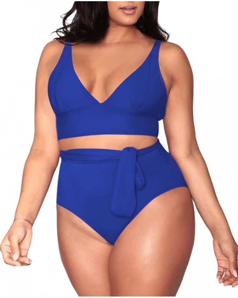 Women's Plus Size High Waisted Tummy Control Swimwear Swimsuit Full Coverage Wide-halter-strap Dark Blue $15.91 Swimsuits