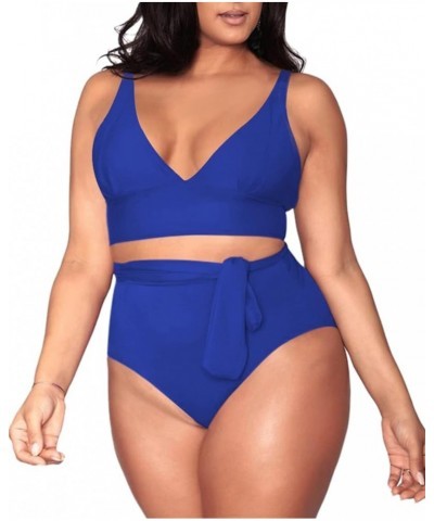 Women's Plus Size High Waisted Tummy Control Swimwear Swimsuit Full Coverage Wide-halter-strap Dark Blue $15.91 Swimsuits