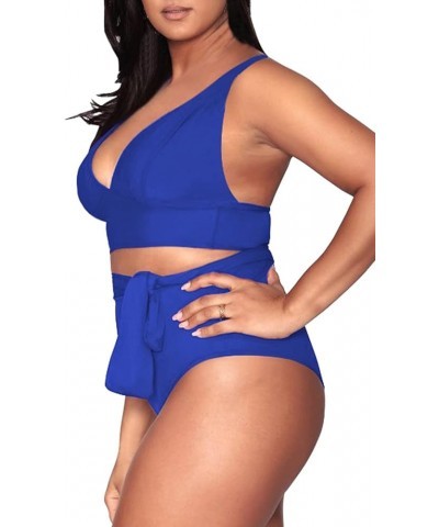 Women's Plus Size High Waisted Tummy Control Swimwear Swimsuit Full Coverage Wide-halter-strap Dark Blue $15.91 Swimsuits