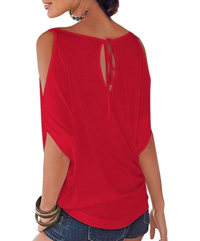 Womens Summer Cold Shoulder Tops Short Sleeve T Shirts Pullover Casual Dolman Blouses Red $11.00 T-Shirts