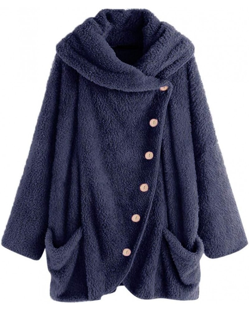 Womens Winter Jacket Coats Button Hem Plus Size Hoodie Top Sweater Blouse Thermal Sweatshirt Outerwear Women C-dark Blue $16....