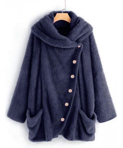 Womens Winter Jacket Coats Button Hem Plus Size Hoodie Top Sweater Blouse Thermal Sweatshirt Outerwear Women C-dark Blue $16....