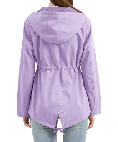 Women's Waterproof Raincoat Drawstring Lightweight Packable Tops Coat Hood Windbreaker Rain Jacket for Hiking Travel C Purple...