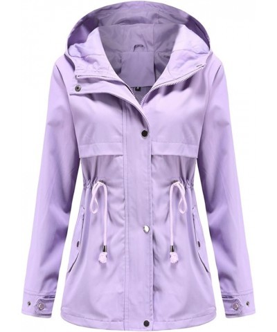 Women's Waterproof Raincoat Drawstring Lightweight Packable Tops Coat Hood Windbreaker Rain Jacket for Hiking Travel C Purple...