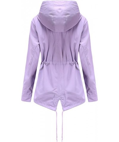 Women's Waterproof Raincoat Drawstring Lightweight Packable Tops Coat Hood Windbreaker Rain Jacket for Hiking Travel C Purple...