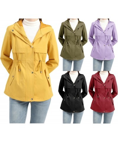 Women's Waterproof Raincoat Drawstring Lightweight Packable Tops Coat Hood Windbreaker Rain Jacket for Hiking Travel C Purple...