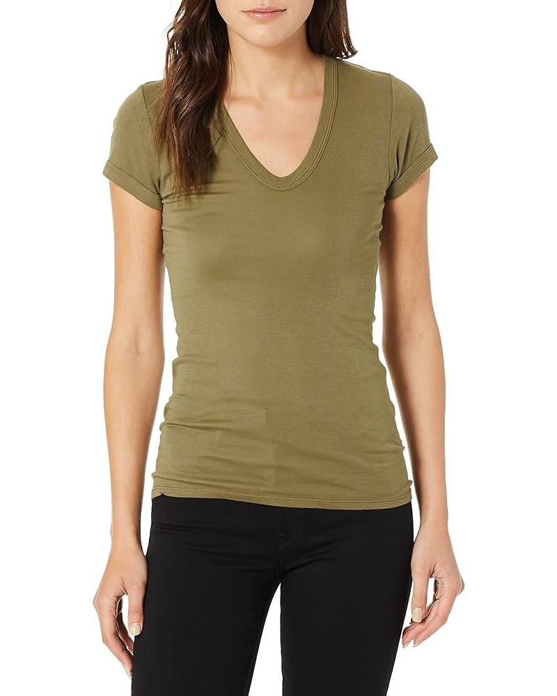 Women's Essential Supima Cotton Cap Sleeve U-Neck T-Shirt Military $38.63 T-Shirts