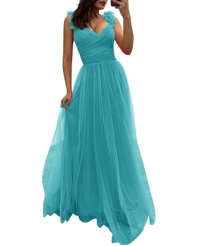 Women's A Line V Neck Bridesmaid Dresses for Wedding, Spaghetti Strap Sleeveless Formal Evening Party Gowns Turquoise $50.76 ...