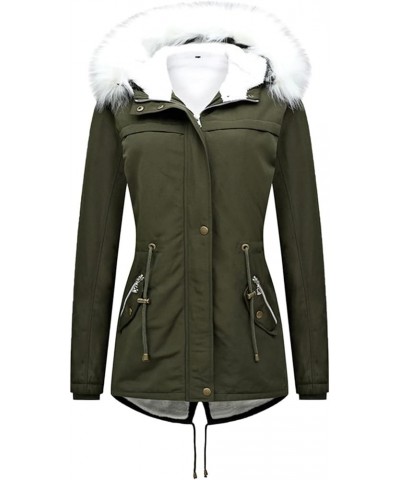 Womens Winter Coats Warm Sherpa Lined Parkas Jacket Thicken Windproof Outerwear With Fur Hood Plus Size Puffer Down A05-army ...