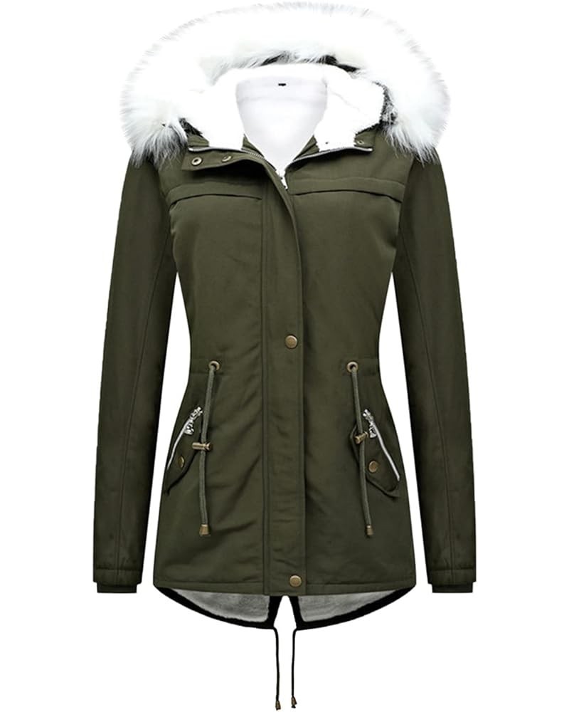 Womens Winter Coats Warm Sherpa Lined Parkas Jacket Thicken Windproof Outerwear With Fur Hood Plus Size Puffer Down A05-army ...