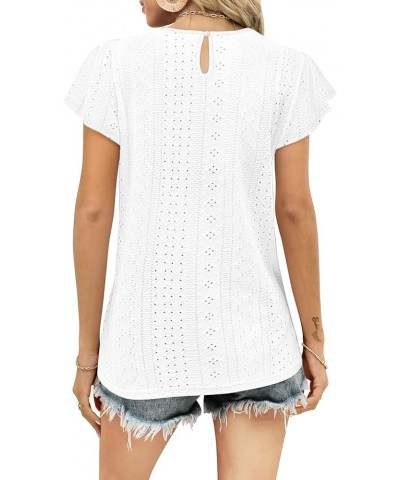 Womens Tops Summer Ruffle Sleeve Crew Neck Tshirts Loose Fit Casual Cute Top Blouses White $10.50 T-Shirts