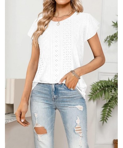 Womens Tops Summer Ruffle Sleeve Crew Neck Tshirts Loose Fit Casual Cute Top Blouses White $10.50 T-Shirts