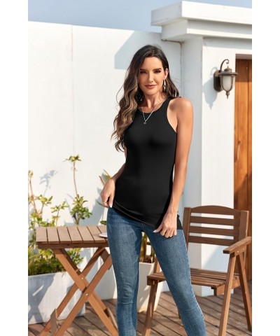 3Packs Cotton Ribbed High Neck Long Tank Top for Women Racerback Yoga Top Layering Undershirts Camisole Black Navy Teal $20.7...