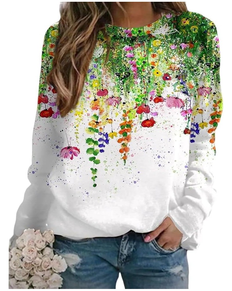 Floral Print Sweatshirt Womens Plant Lightweight Comfy Loose Long Sleeve Crewneck Landscape Boho Top Pullover White $15.68 Ho...