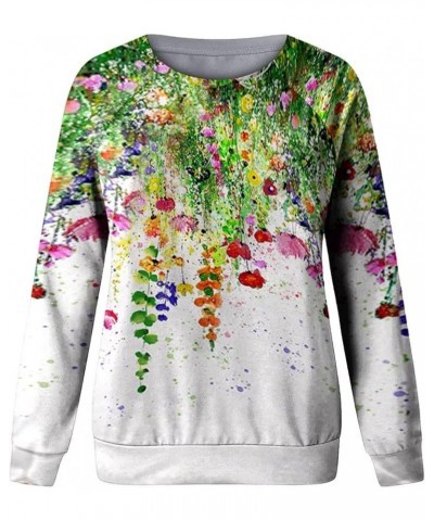 Floral Print Sweatshirt Womens Plant Lightweight Comfy Loose Long Sleeve Crewneck Landscape Boho Top Pullover White $15.68 Ho...