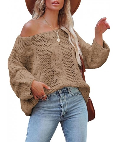 Women's Oversized Knit Crewneck Off Shoulder Long Sleeve Loose Solid Color Pullover Sweater Top… A-khaki $24.75 Sweaters