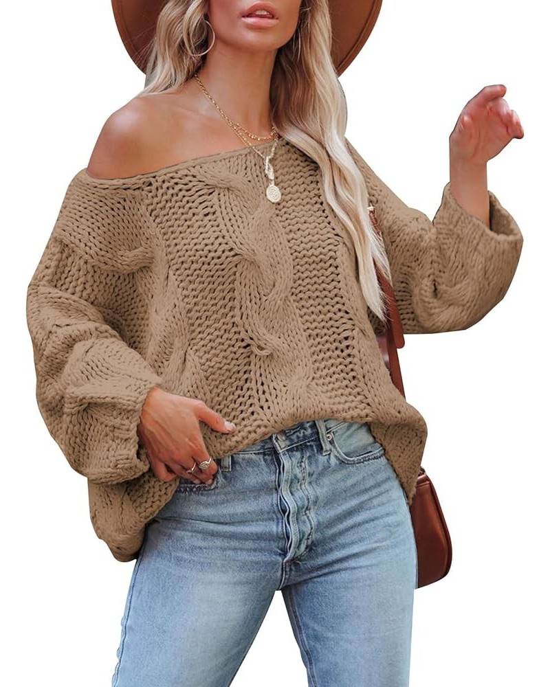 Women's Oversized Knit Crewneck Off Shoulder Long Sleeve Loose Solid Color Pullover Sweater Top… A-khaki $24.75 Sweaters