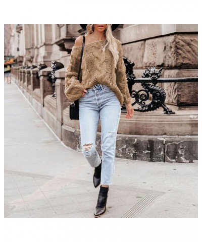 Women's Oversized Knit Crewneck Off Shoulder Long Sleeve Loose Solid Color Pullover Sweater Top… A-khaki $24.75 Sweaters