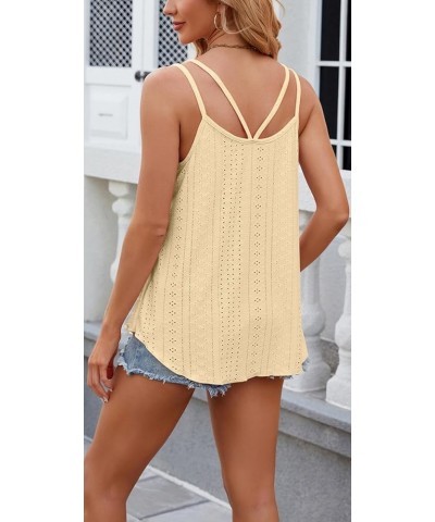 Womens Tank Tops Eyelet Embroidery Sleeveless T Shirt Spaghetti Strap Scoop Neck Loose Casual Summer Camisole Shirts A-yellow...