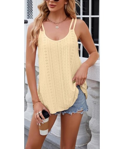 Womens Tank Tops Eyelet Embroidery Sleeveless T Shirt Spaghetti Strap Scoop Neck Loose Casual Summer Camisole Shirts A-yellow...