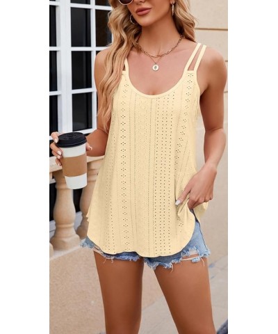 Womens Tank Tops Eyelet Embroidery Sleeveless T Shirt Spaghetti Strap Scoop Neck Loose Casual Summer Camisole Shirts A-yellow...