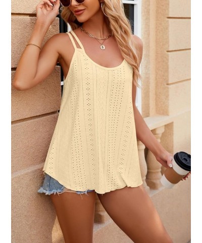 Womens Tank Tops Eyelet Embroidery Sleeveless T Shirt Spaghetti Strap Scoop Neck Loose Casual Summer Camisole Shirts A-yellow...