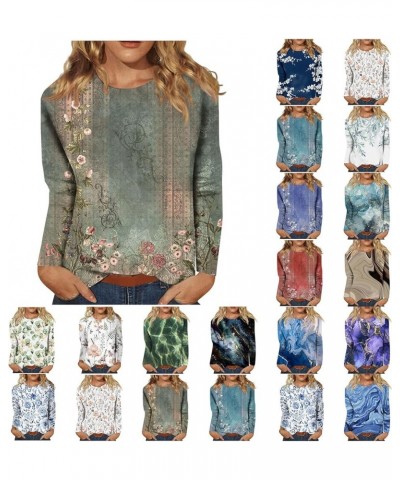 Long Sleeve Blouses for Women Casual Marble Printed Shirts Fashion Crewneck Tunic Tops Loose Fit Sweatshirts 11-green $9.66 Tops