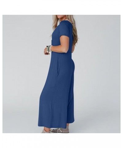 Wide Leg One Piece Jumpsuits for Women Button Up Rompers Casual Overalls Loose Fit with Pockets Summer Outfits A07-blue $9.44...