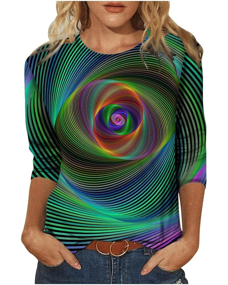 T Shirt for Women 3D Graphic Tee Optical Illusion Shirts 3/4 Sleeve Tshirt Tunic Tops Trendy Classic Pullover Blouses N03 gre...