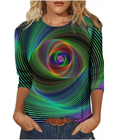 T Shirt for Women 3D Graphic Tee Optical Illusion Shirts 3/4 Sleeve Tshirt Tunic Tops Trendy Classic Pullover Blouses N03 gre...