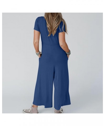 Wide Leg One Piece Jumpsuits for Women Button Up Rompers Casual Overalls Loose Fit with Pockets Summer Outfits A07-blue $9.44...