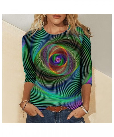 T Shirt for Women 3D Graphic Tee Optical Illusion Shirts 3/4 Sleeve Tshirt Tunic Tops Trendy Classic Pullover Blouses N03 gre...