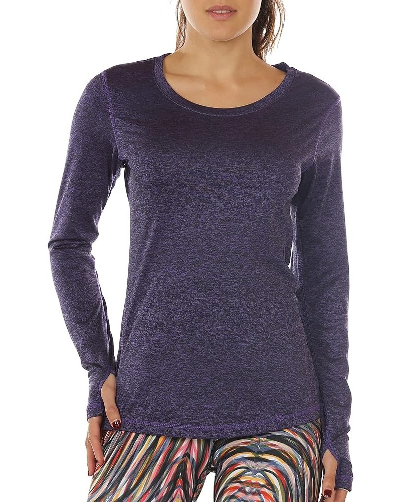 Women's Workout Yoga Long Sleeve T-Shirts with Thumb Holes Purple $11.12 Activewear