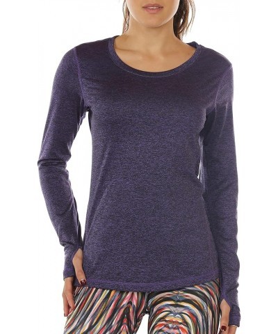 Women's Workout Yoga Long Sleeve T-Shirts with Thumb Holes Purple $11.12 Activewear