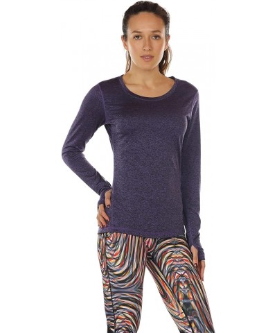 Women's Workout Yoga Long Sleeve T-Shirts with Thumb Holes Purple $11.12 Activewear