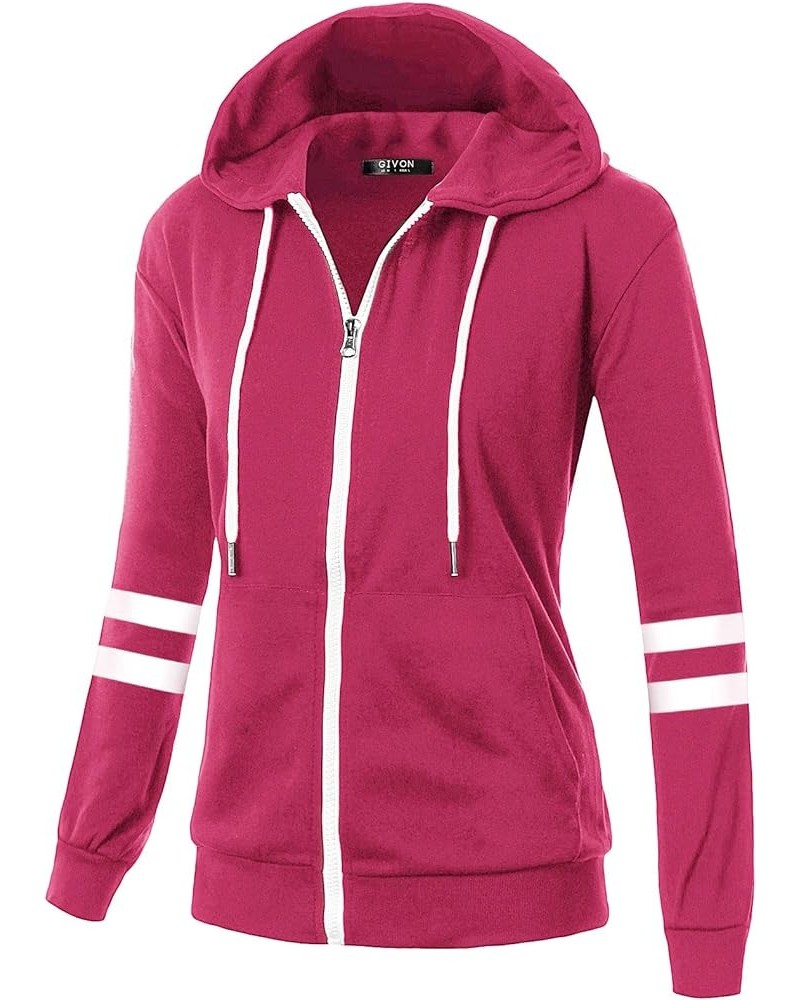 Womens Comfortable Long Sleeve Striped Hoodie Jacket Lightweight Hooded Sweatshirt with Kanga Pocket Dcf260-cherry Pink $17.0...