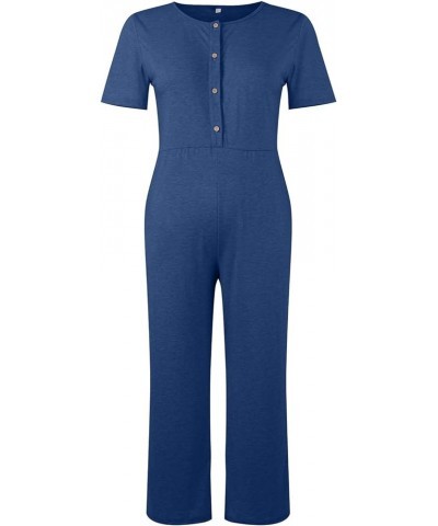 Wide Leg One Piece Jumpsuits for Women Button Up Rompers Casual Overalls Loose Fit with Pockets Summer Outfits A07-blue $9.44...