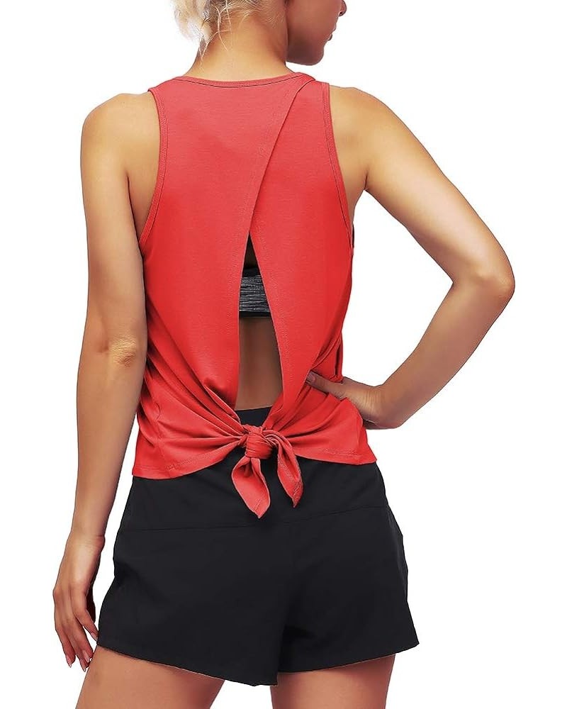 Open Back Workout Tops for Women Backless Shirts Tie Back Tank Tops Red $10.99 Activewear