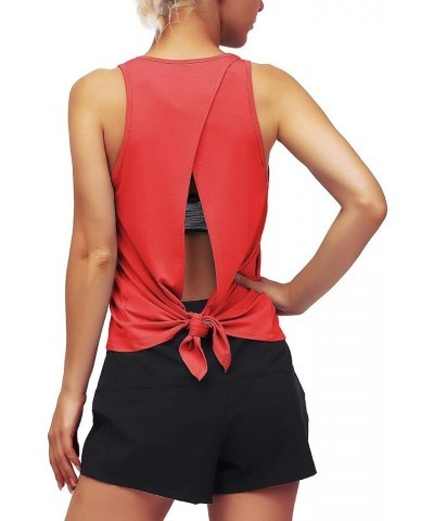 Open Back Workout Tops for Women Backless Shirts Tie Back Tank Tops Red $10.99 Activewear