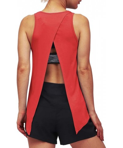 Open Back Workout Tops for Women Backless Shirts Tie Back Tank Tops Red $10.99 Activewear