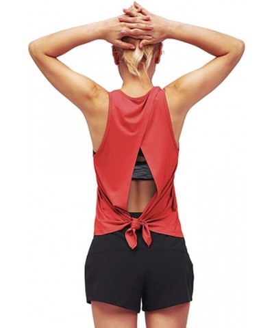 Open Back Workout Tops for Women Backless Shirts Tie Back Tank Tops Red $10.99 Activewear