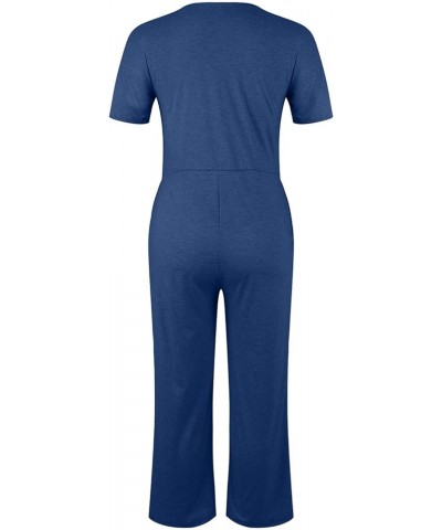 Wide Leg One Piece Jumpsuits for Women Button Up Rompers Casual Overalls Loose Fit with Pockets Summer Outfits A07-blue $9.44...